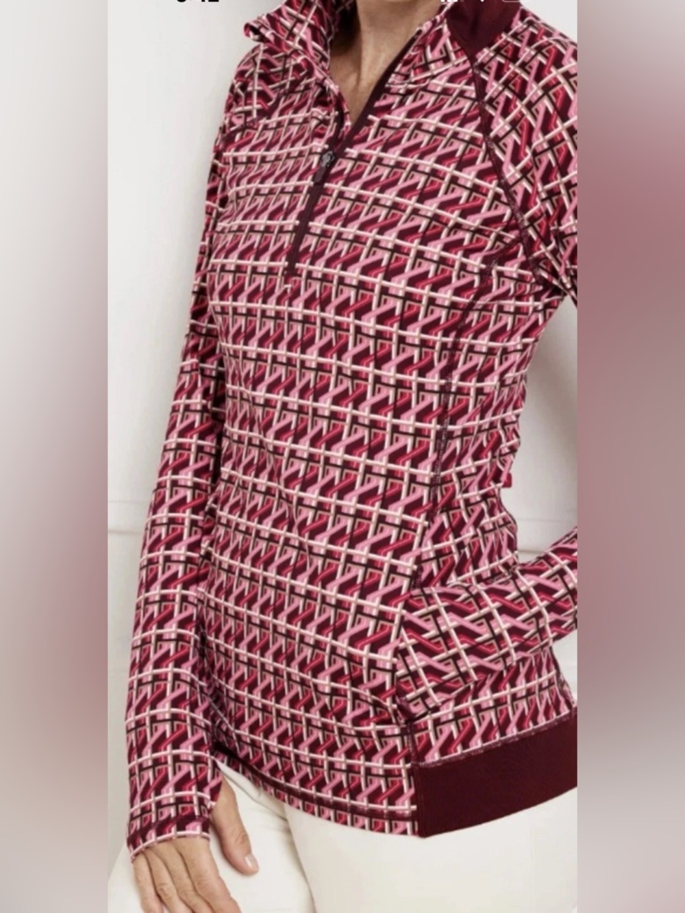 Talbots Performance Interlock Half-Zip Pullover Geometric Print Women Size M
